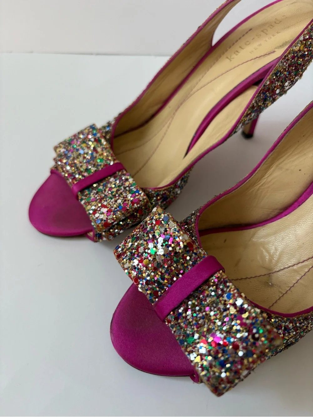 Kate Spade Glitter/Sparkle Hot Pink Slingback Satin Heels 6.5 Party Statement
